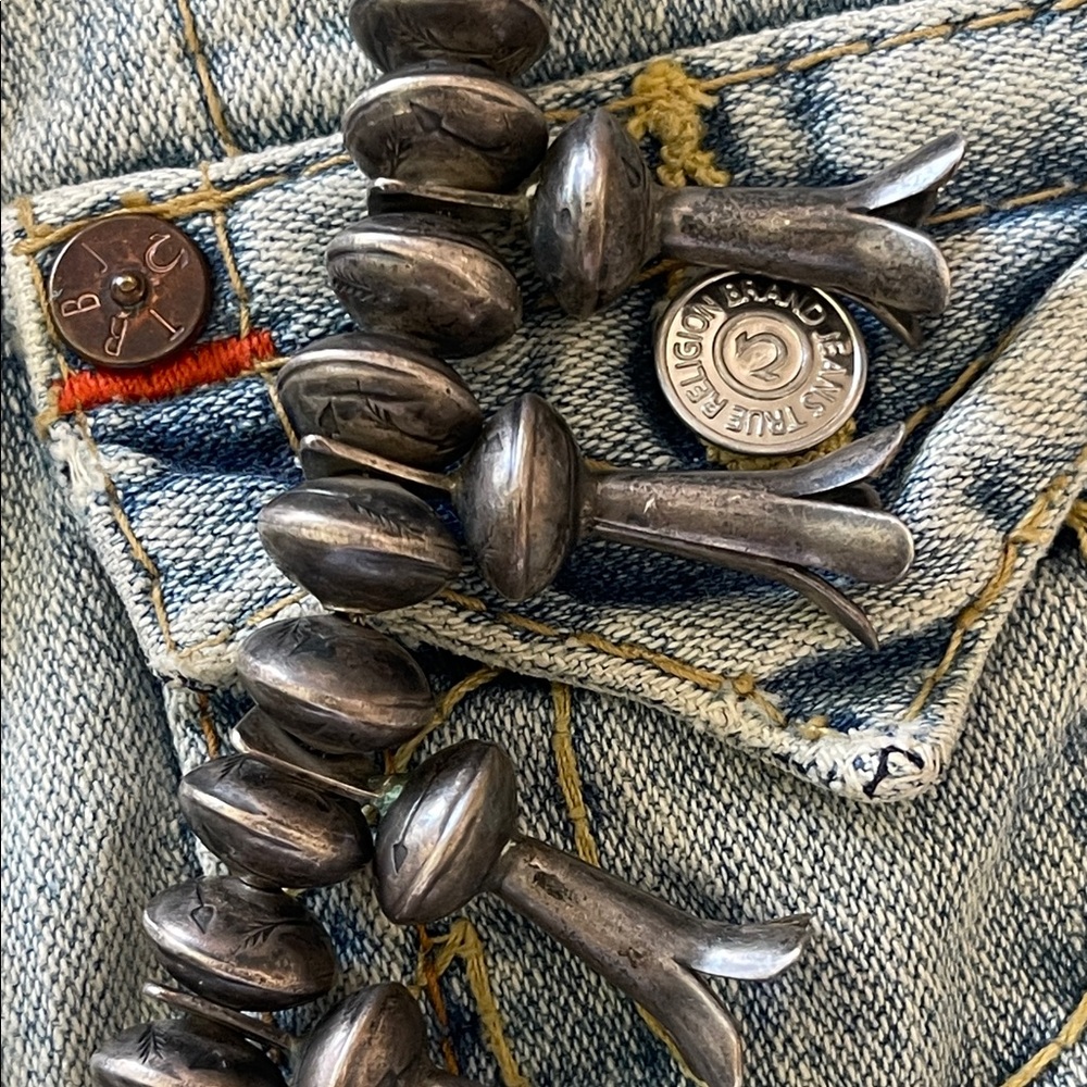 vintage Navajo Sterling Silver Naja squash, blossom Turquoise Necklace Massive - Picture 15 of 17